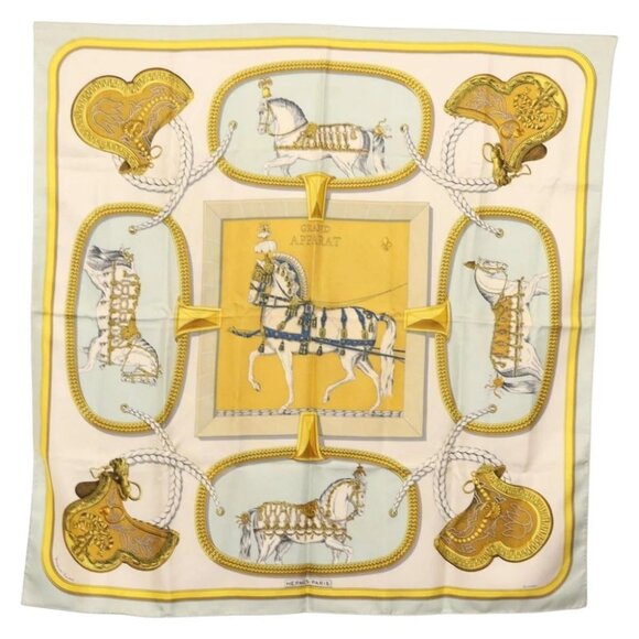 HERMES Carre 90 Scarf ""GRAND APPARAT"" Silk Light Blue Auth - Picture 1 of 14